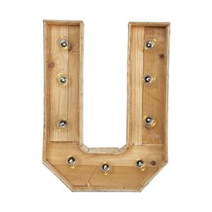 Kleine houten licht letter U huren bij Loods of Rentals